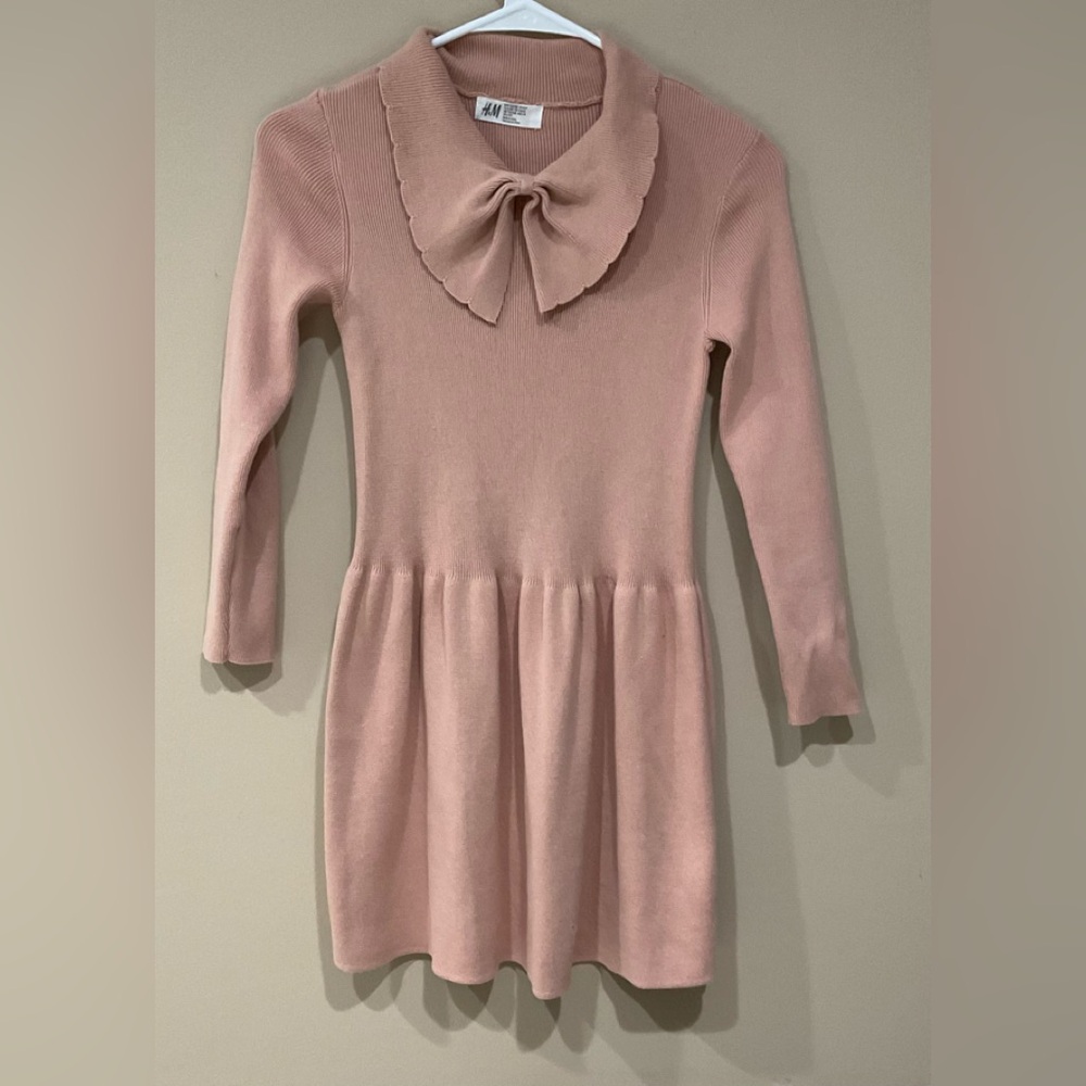 🍏🍏 H&M Girl’s 100% Cotton Jersey Warm Beige Color Collar Dress, US 6x/7